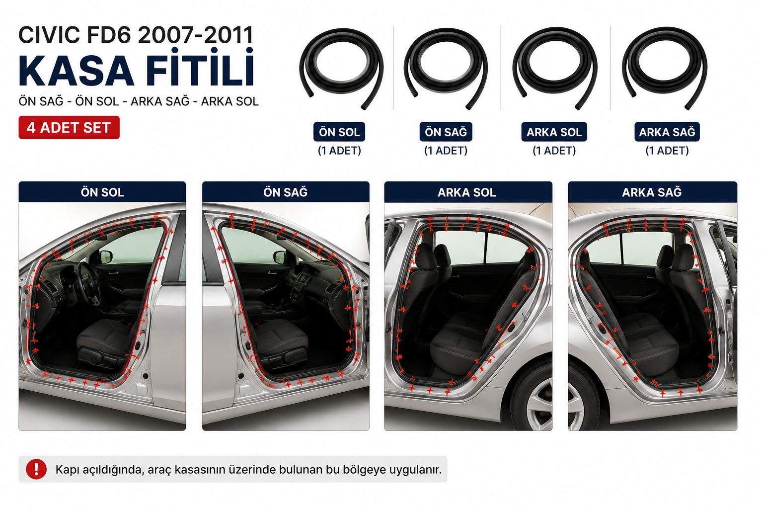 NPE Honda Fitili Kapı (Kasaya Gelen) Civic 2007-2011 Fd6 Komple Takım 4 Adet